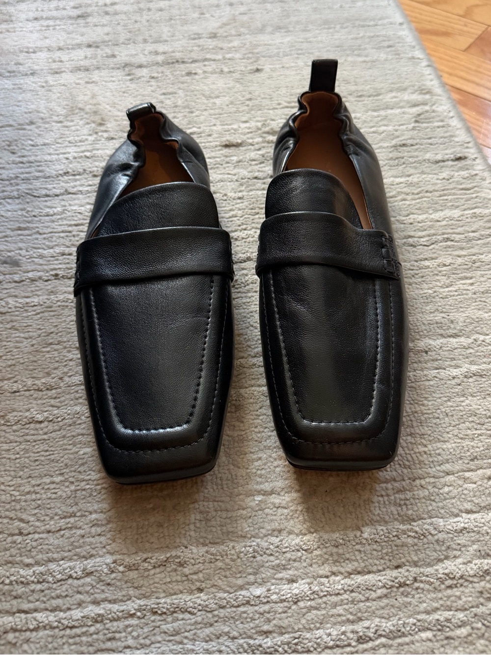 Mansur Gavriel Black Lambskin Leather Square-Toe Slip-Ons